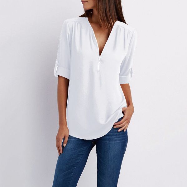 summer women chiffon blouse shirt 5xl plus size chemise femme v-neck roll up sleeve zipper tunic summer casual clothing x0521, White
summer women chiffon blouse shirt 5xl plus size chemise femme v-neck roll up sleeve zipper tunic summer casual clothing x0521, White