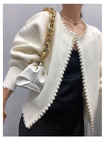 women's knits & tees pearl embellished edge cardigan distressed long sleeve winter clothes women warm sweater, White
women's knits & tees pearl embellished edge cardigan distressed long sleeve winter clothes women warm sweater, White