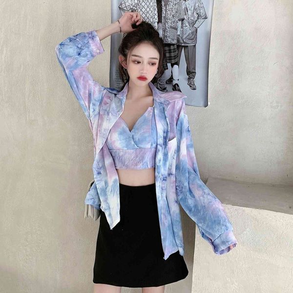 short 2021 spring pool pieces fashion tie dye female shirt korean style, White;black
short 2021 spring pool pieces fashion tie dye female shirt korean style, White;black