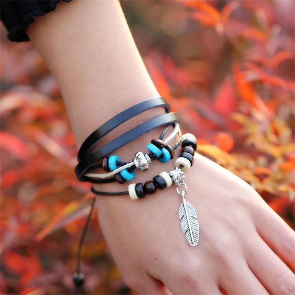 charm bracelets vintage rock design bead leather for woman wristband leaves bracelet boho jewelry wholesale, Golden;silver
charm bracelets vintage rock design bead leather for woman wristband leaves bracelet boho jewelry wholesale, Golden;silver