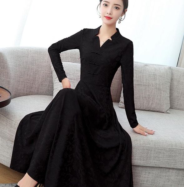 2021 spring and autumn fashion long sleeve women's dress @91, Black;gray