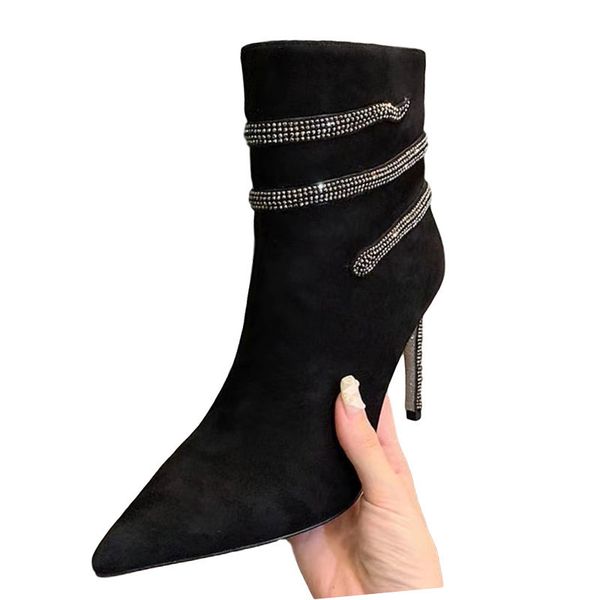 boots fall shoes women snake crystal twine thin high heels pointed toe suede ankle botas stilettos ladies short boots zgju, Black
boots fall shoes women snake crystal twine thin high heels pointed toe suede ankle botas stilettos ladies short boots zgju, Black