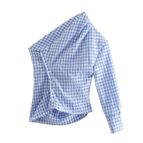 summer women asymmetry one shoulder plaid shirt female nine quarter sleeve blouse casual lady loose blusas s8919 210430, White
summer women asymmetry one shoulder plaid shirt female nine quarter sleeve blouse casual lady loose blusas s8919 210430, White