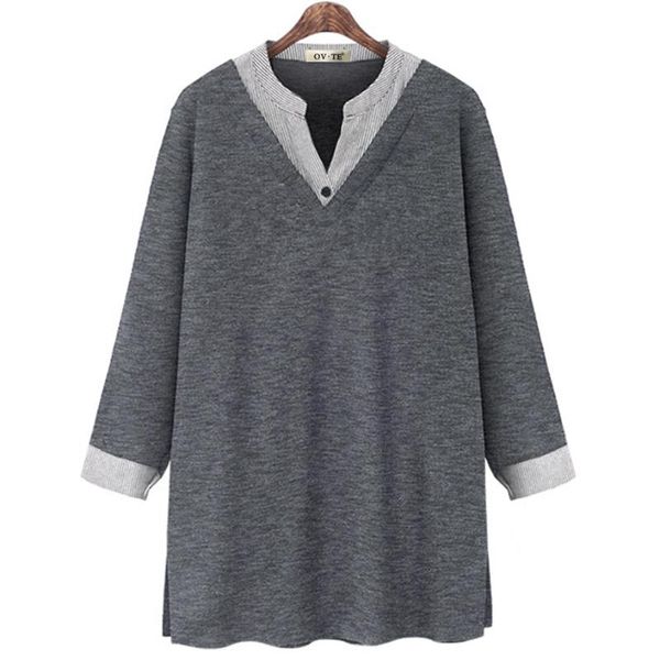 women's blouses & shirts solid blouse long sleeve v-neck women stripe spliced female loose lady plus size spring autumn, White
women's blouses & shirts solid blouse long sleeve v-neck women stripe spliced female loose lady plus size spring autumn, White