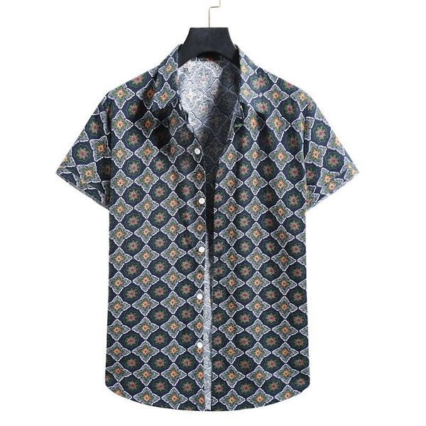 men's casual shirts 2021men's print short sleeve shirt youth fashion summer, White;black