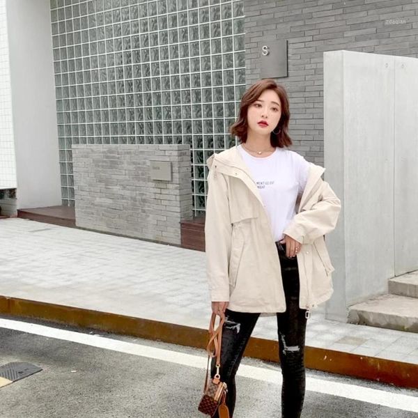 women's trench coats autumn 2021 casual parker windbreaker hooded waist short coat fashionable windproof temperament loose top, Tan;black
women's trench coats autumn 2021 casual parker windbreaker hooded waist short coat fashionable windproof temperament loose top, Tan;black