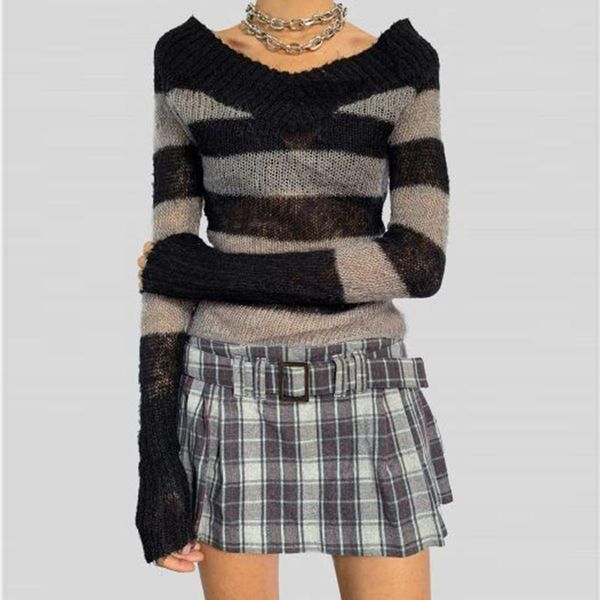 women's sweaters autumn y2k vintage streped knitted sweater tees v neck full sleeve slim fit pullovers retro gothic grunge harajuku wom, White;black
women's sweaters autumn y2k vintage streped knitted sweater tees v neck full sleeve slim fit pullovers retro gothic grunge harajuku wom, White;black