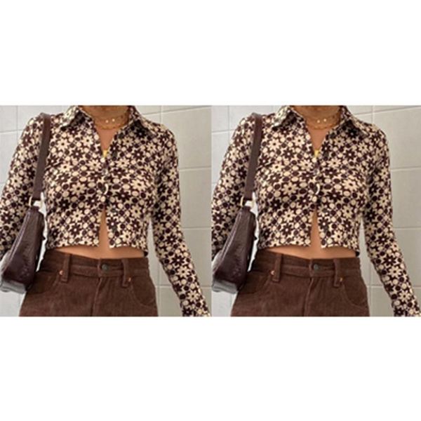 women's t-shirt women fashion t shirt vintage brown flower cardigan shirts turn down collar long sleeve tees, White
women's t-shirt women fashion t shirt vintage brown flower cardigan shirts turn down collar long sleeve tees, White