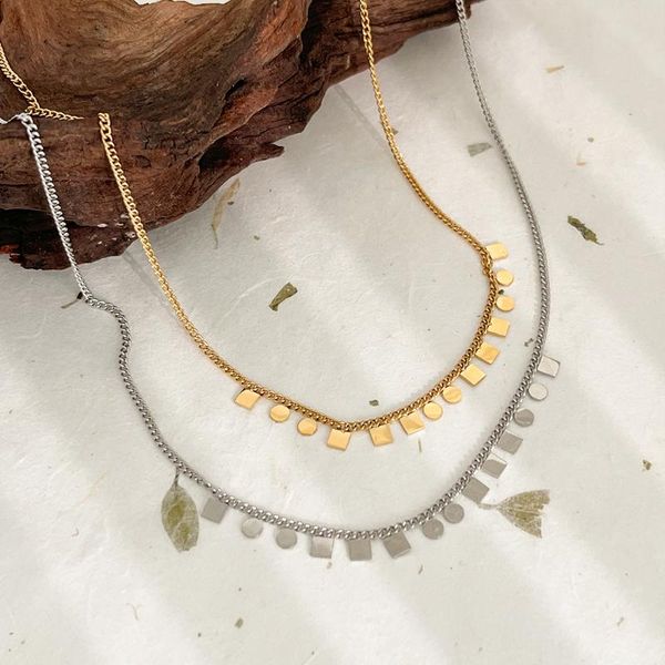 chains monlansher geometric small square round slices necklace layered titanium steel chain necklaces french vintage jewelry, Silver
chains monlansher geometric small square round slices necklace layered titanium steel chain necklaces french vintage jewelry, Silver