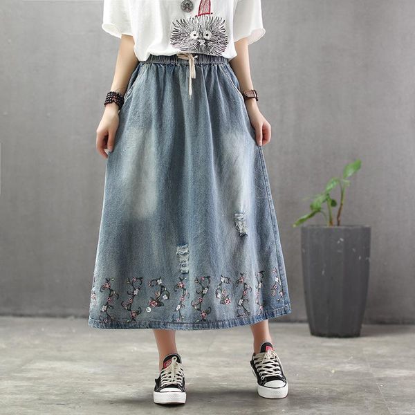 skirts ethnic style woman vintage denim skirt spring summer elastic waist floral embroidered loose casual plus size maxi, Black
skirts ethnic style woman vintage denim skirt spring summer elastic waist floral embroidered loose casual plus size maxi, Black