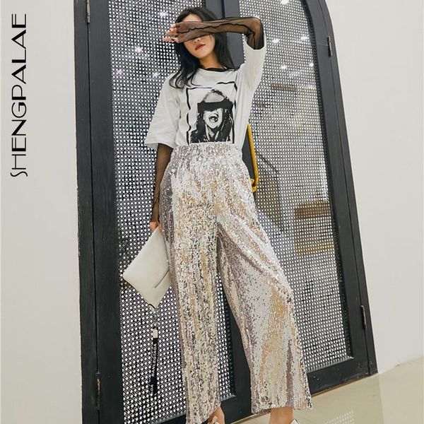 women's pants & capris shengpalae 2021 spring winter high elastic waist metal color loose sequins wide leg women trousers fashion tide, Black;white
women's pants & capris shengpalae 2021 spring winter high elastic waist metal color loose sequins wide leg women trousers fashion tide, Black;white