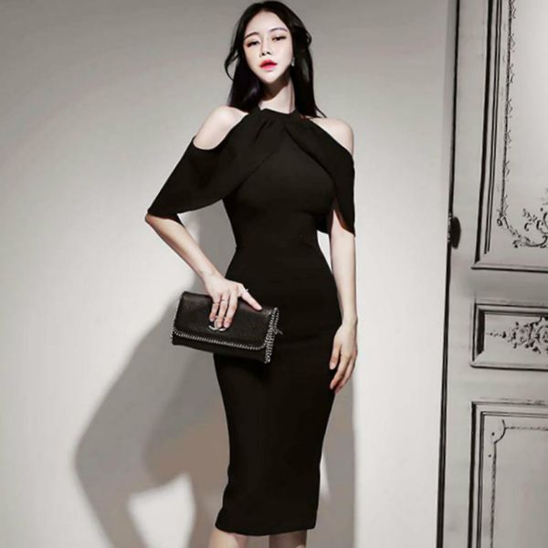 women cloth korea lady halter vestidos off shoulder slim knee-length bodycon black sheath party dresses, Black;gray
women cloth korea lady halter vestidos off shoulder slim knee-length bodycon black sheath party dresses, Black;gray