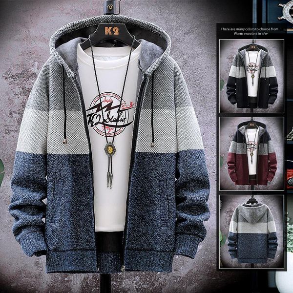 men's sweaters 2021 cardigan sweater spring and autumn hooded plush thickening korean fashion zipper thermal stitchin, White;black
men's sweaters 2021 cardigan sweater spring and autumn hooded plush thickening korean fashion zipper thermal stitchin, White;black