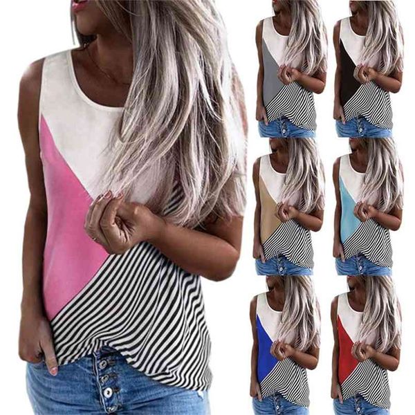 summer round neck contrast color stripe printing loose vest sleeveless ladies t-shirt women large size tank tshirts 210517, White
summer round neck contrast color stripe printing loose vest sleeveless ladies t-shirt women large size tank tshirts 210517, White