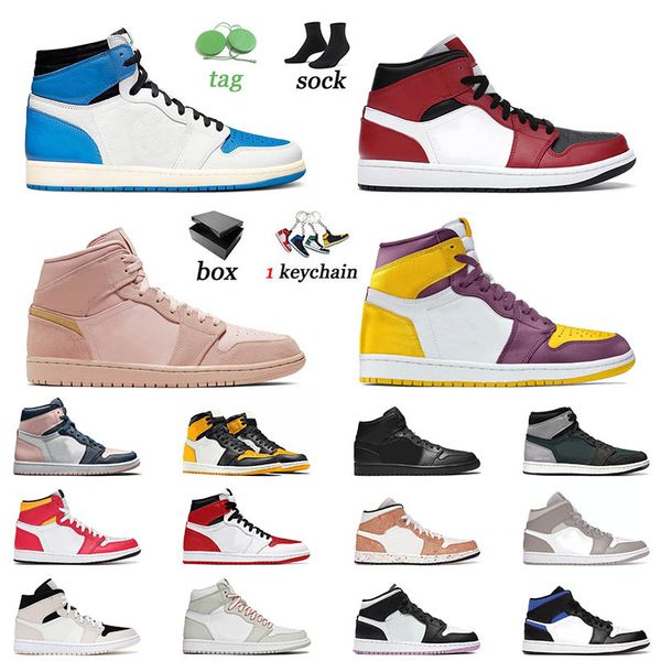 1 1s high basketball shoes with box for womens mens stage haze mid pink black mide armory navy university blue sneakers trainers, White;red
1 1s high basketball shoes with box for womens mens stage haze mid pink black mide armory navy university blue sneakers trainers, White;red