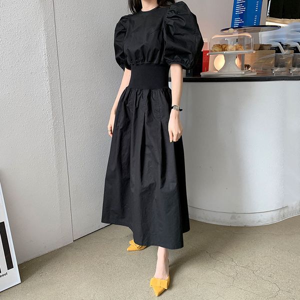 closed puff black line elegant french style dress chic summer waist hidden, Black;gray
closed puff black line elegant french style dress chic summer waist hidden, Black;gray