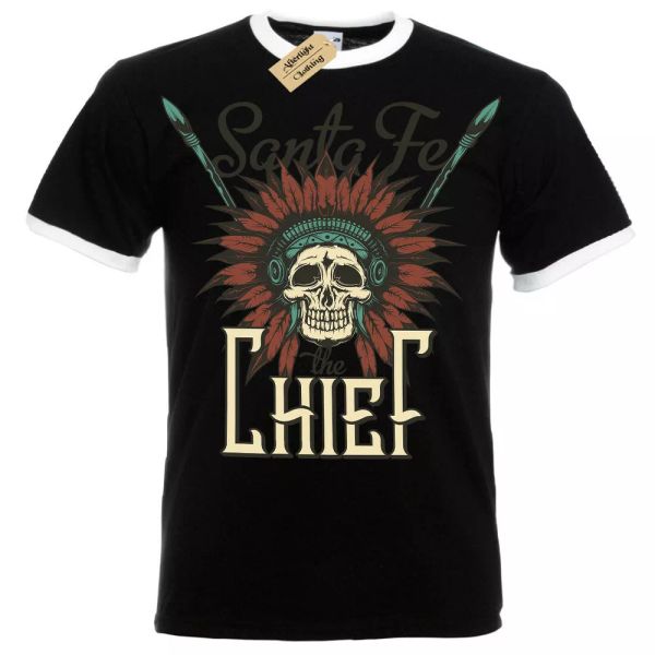 Santa Fe Jefe Camiseta Indio Nativo Calavera Americano Hombre Ringer, White;black
Santa Fe Jefe Camiseta Indio Nativo Calavera Americano Hombre Ringer, White;black