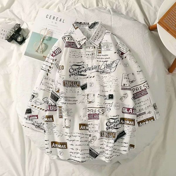 men's casual shirts shirtpure cotton summer quarter sleeve shirt printed inch with pattern spring clothes 44ey, White;black 
men's casual shirts shirtpure cotton summer quarter sleeve shirt printed inch with pattern spring clothes 44ey, White;black