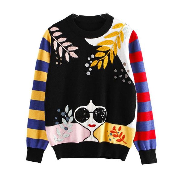 leosoxs autumn and winter new style striped tree embroidery beaded sequin sunglasses girl face sweater japanese sweater women, White;black
leosoxs autumn and winter new style striped tree embroidery beaded sequin sunglasses girl face sweater japanese sweater women, White;black