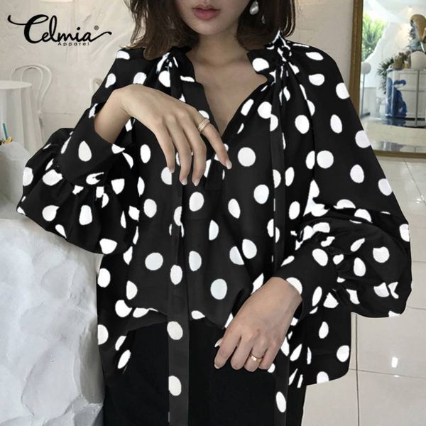 blouses celmia elegant lantern sleeve polka dot blouses women 2021 fashion casual bow tie shirt plus size stand collar blusas 5xl, White
blouses celmia elegant lantern sleeve polka dot blouses women 2021 fashion casual bow tie shirt plus size stand collar blusas 5xl, White