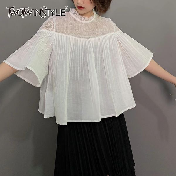 white loose shirts for women stand collar flare half sleeve casual perspective blouses female korean summer fashion 210524
white loose shirts for women stand collar flare half sleeve casual perspective blouses female korean summer fashion 210524