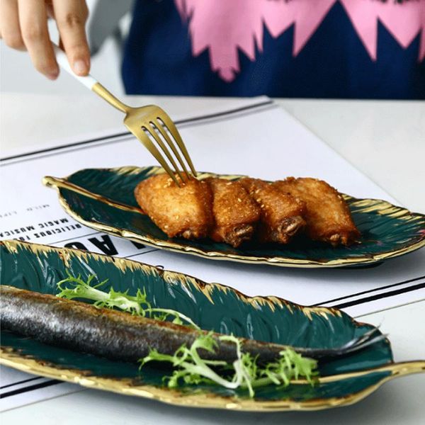 gold-plated ceramic tray dark green feather banana leaf shape plate snack storage dc120 kitchen & organization
gold-plated ceramic tray dark green feather banana leaf shape plate snack storage dc120 kitchen & organization