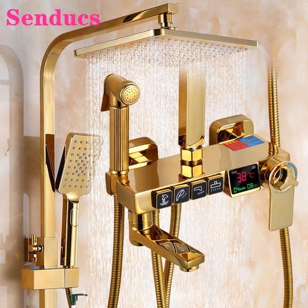 digital shower system senducs gold bathroom mixer faucets quality brass bathtub taps rainfall shower head gold mixer set
digital shower system senducs gold bathroom mixer faucets quality brass bathtub taps rainfall shower head gold mixer set