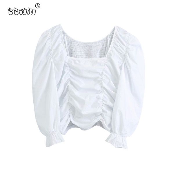 women fashion chic elastic ruched cropped blouses vintage square collar flare sleeve shirts female 210531, White
women fashion chic elastic ruched cropped blouses vintage square collar flare sleeve shirts female 210531, White