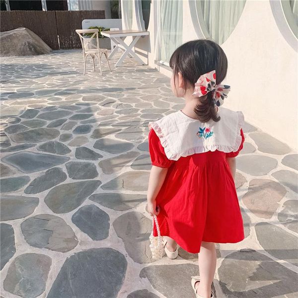 girl's dresses summer 2021 arrival floral embroidery red kids girls cute big turn-down collar casual short sleeve dress, Red;yellow
girl's dresses summer 2021 arrival floral embroidery red kids girls cute big turn-down collar casual short sleeve dress, Red;yellow