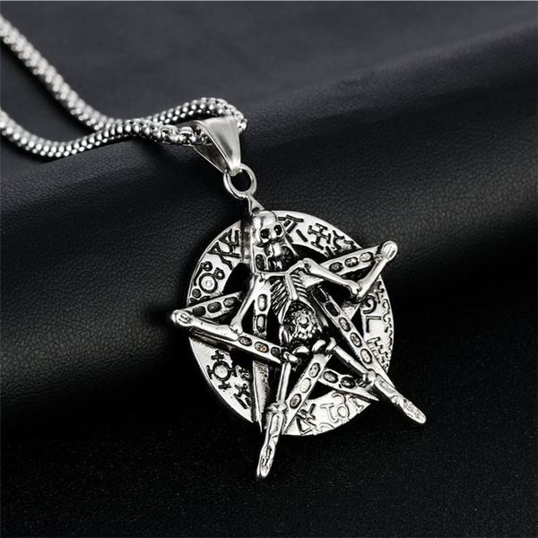 pendant necklaces european and american punk style titanium steel five awn star bone skull retro cast trendy men's necklace, Silver
pendant necklaces european and american punk style titanium steel five awn star bone skull retro cast trendy men's necklace, Silver