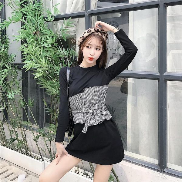 casual dresses long sleeve black vestidos spring fall plaid patchwork fake two pieces fashion brand women clothing mini-dress, Black;gray
casual dresses long sleeve black vestidos spring fall plaid patchwork fake two pieces fashion brand women clothing mini-dress, Black;gray