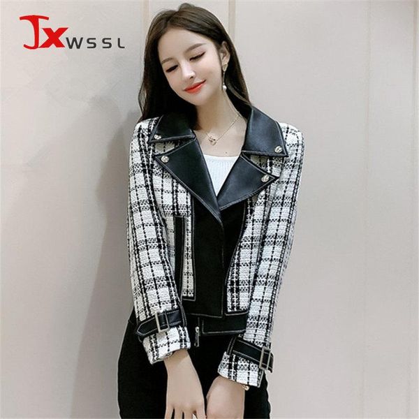 women's leather & faux woolen cloth splicing lattice jacket women 2021 autumn suit collar all-match locomotive clothing short coat ms t, Black
women's leather & faux woolen cloth splicing lattice jacket women 2021 autumn suit collar all-match locomotive clothing short coat ms t, Black