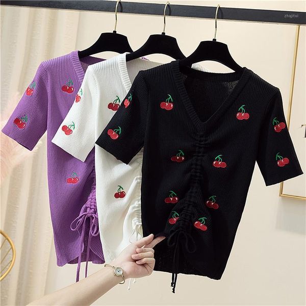 women's sweaters cherry embroidery v-neck short-sleeved sweater bottoming shirt t-shirt loose thin solid color pullover spring summer, White;black
women's sweaters cherry embroidery v-neck short-sleeved sweater bottoming shirt t-shirt loose thin solid color pullover spring summer, White;black