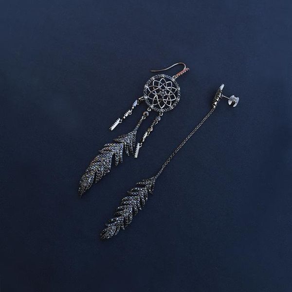 hoop & huggie s925 sterling silver asymmetric mysterious black dream catcher earrings female personality feather long, Golden;silver
hoop & huggie s925 sterling silver asymmetric mysterious black dream catcher earrings female personality feather long, Golden;silver