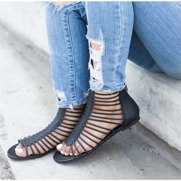 women openwork sandals flat woven back zipper hollow out fashion lady comfy breathable summer beach gladiator shoes d30, Black
women openwork sandals flat woven back zipper hollow out fashion lady comfy breathable summer beach gladiator shoes d30, Black