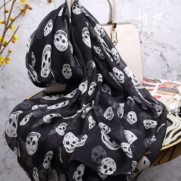 scarves natural silk scarf women black skull white 100% shawl long spring autumn winter summer, Blue;gray
scarves natural silk scarf women black skull white 100% shawl long spring autumn winter summer, Blue;gray