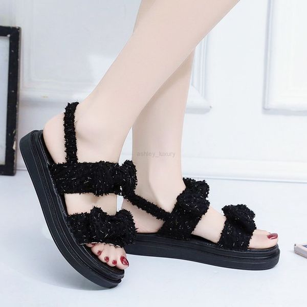 ankle-wrap korean bow platform sandals 3cm increasing 0055, Black