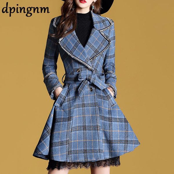 women's wool & blends winter women plaid trench coat elegant outerwear casual loose thick cardigan female cashmere overcoat, Black
women's wool & blends winter women plaid trench coat elegant outerwear casual loose thick cardigan female cashmere overcoat, Black
