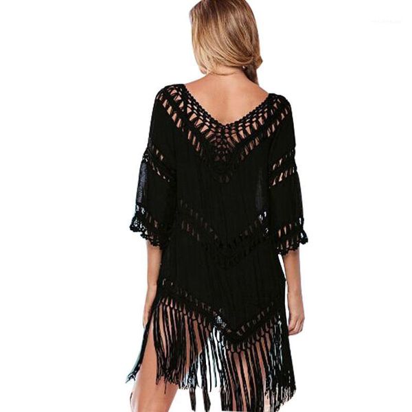 women's black tassel cardigan thin coat hollow out bikini smock loose short sleeve sunscreen clothes seaside beach wear swimwear, White;black
women's black tassel cardigan thin coat hollow out bikini smock loose short sleeve sunscreen clothes seaside beach wear swimwear, White;black