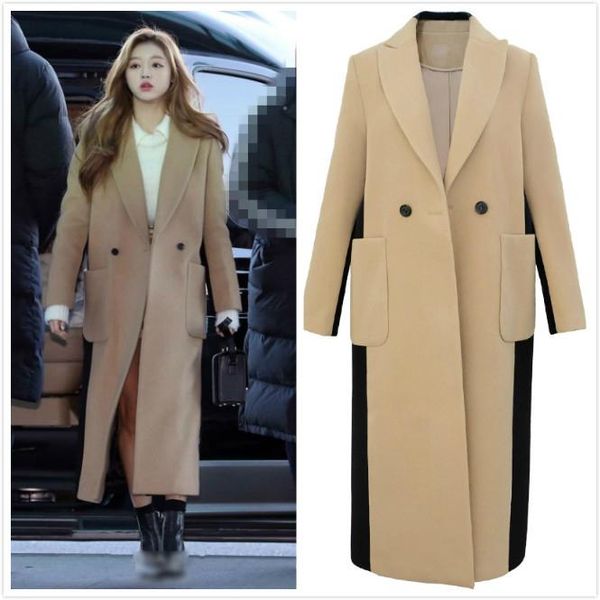 women's trench coats kpop korean celebrity streetwear fashion winter loose long woolen women temperament splice cardigan warm windbreak, Tan;black
women's trench coats kpop korean celebrity streetwear fashion winter loose long woolen women temperament splice cardigan warm windbreak, Tan;black