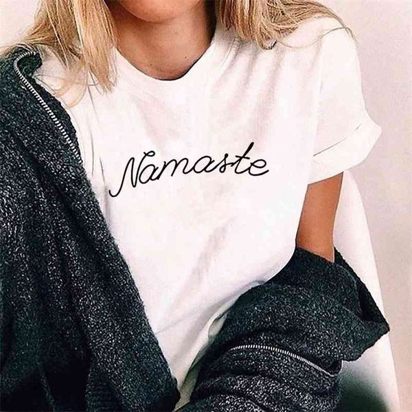 namaste graphic tshirt women short sleeve cotton t shirts women black femme t-shirts white camisetas mujer 210320