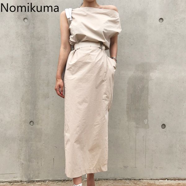 nomikuma korean fashion slash neck sleeveless dress women solid color slim waist lace up off shoulder dresses vestidos 3a600 210514, Black;gray
nomikuma korean fashion slash neck sleeveless dress women solid color slim waist lace up off shoulder dresses vestidos 3a600 210514, Black;gray