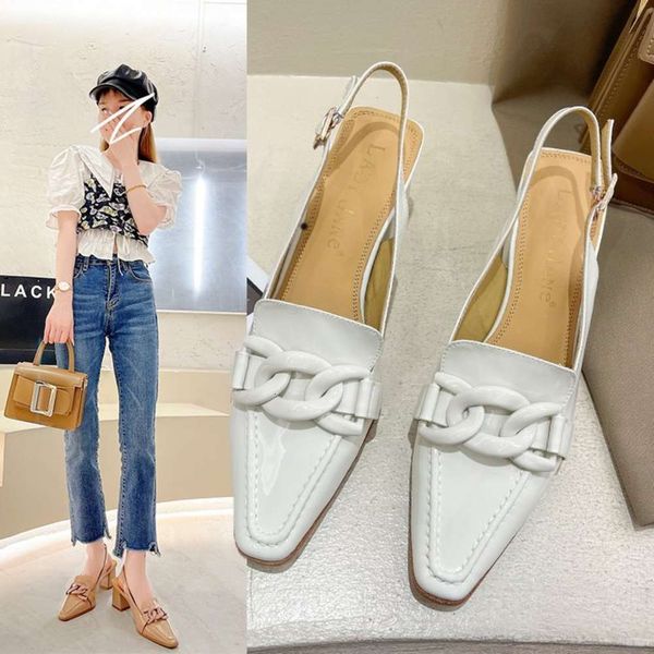 patent leather women's sandals sho summer style chain baotou shallow mouth straight buckle casual thick high heels, Black
patent leather women's sandals sho summer style chain baotou shallow mouth straight buckle casual thick high heels, Black