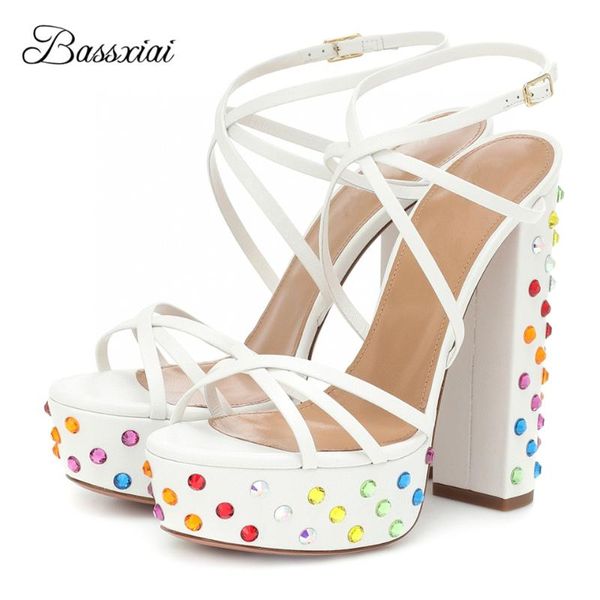 sandals colorful rhinestone high platform women genuine leather chunky heel narrow band cross strappy summer sandalias, Black
sandals colorful rhinestone high platform women genuine leather chunky heel narrow band cross strappy summer sandalias, Black