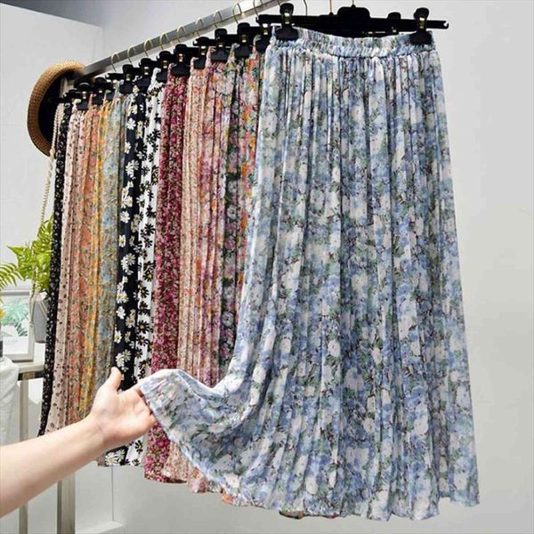 high waist elegant summer womens skirts a line long chic vintage floral chiffon pleated faldas jupe femme saia, Black
high waist elegant summer womens skirts a line long chic vintage floral chiffon pleated faldas jupe femme saia, Black