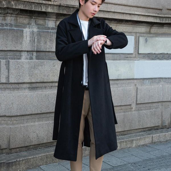 men's wool & blends tweed coat super long knee length slim fit fashion cashmere double-sided woolen windbreaker, Black
men's wool & blends tweed coat super long knee length slim fit fashion cashmere double-sided woolen windbreaker, Black