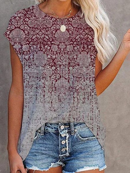 women's t-shirt 2021 summer gradient retro printing short-sleeved casual round neck top, White
women's t-shirt 2021 summer gradient retro printing short-sleeved casual round neck top, White