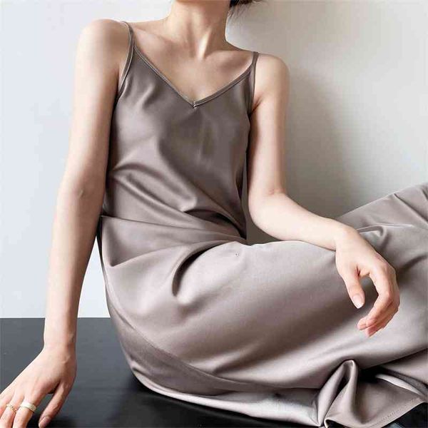 casual dresses women sleeveless long v-neck vintage satin summer solid color elegant vestidos ucjv, Black;gray
casual dresses women sleeveless long v-neck vintage satin summer solid color elegant vestidos ucjv, Black;gray