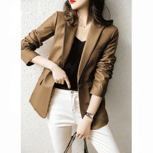 women's jackets 2021 haining sheepskin temperament suit collar slim fit leather coat, Black;brown
women's jackets 2021 haining sheepskin temperament suit collar slim fit leather coat, Black;brown