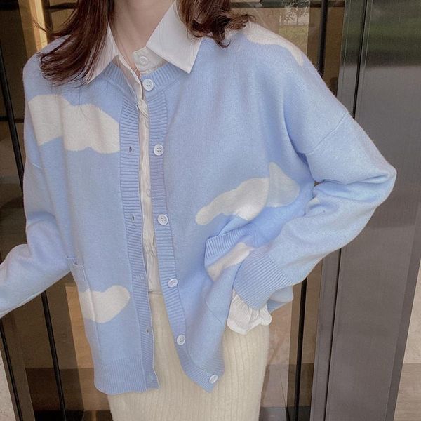 women's knits & tees saleqi clouds sweater fall 2021 women cardigans blue o-neck long sleeve casual outwears korean style fashion cloth, White
women's knits & tees saleqi clouds sweater fall 2021 women cardigans blue o-neck long sleeve casual outwears korean style fashion cloth, White